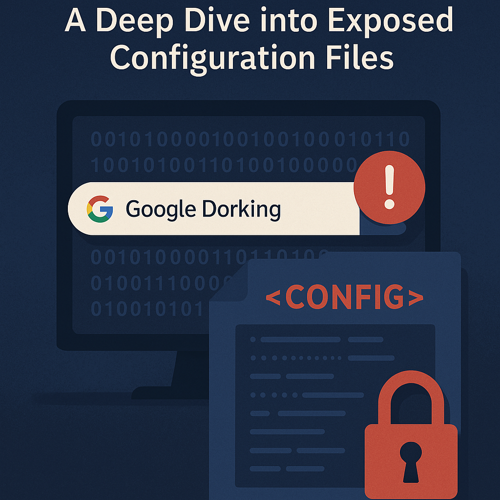 Screenshot showing exposed configuration files found using Google Dorking techniques for cybersecurity research.