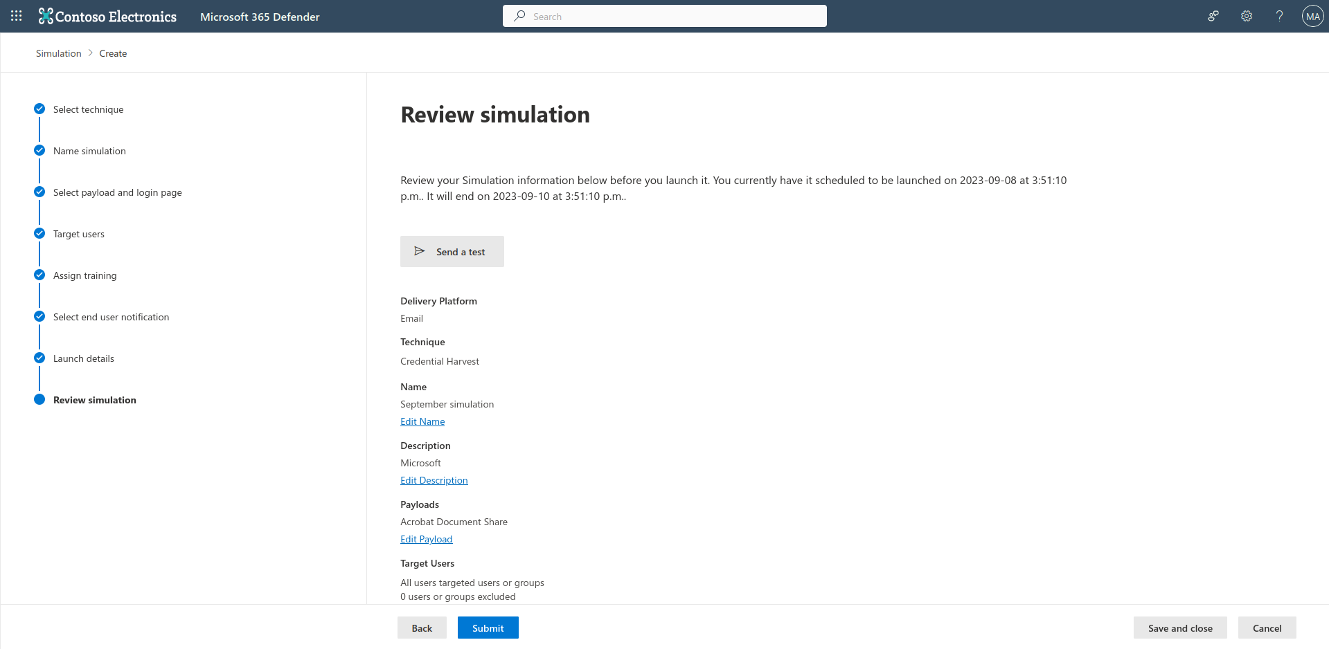 Microsoft Phishing simulator