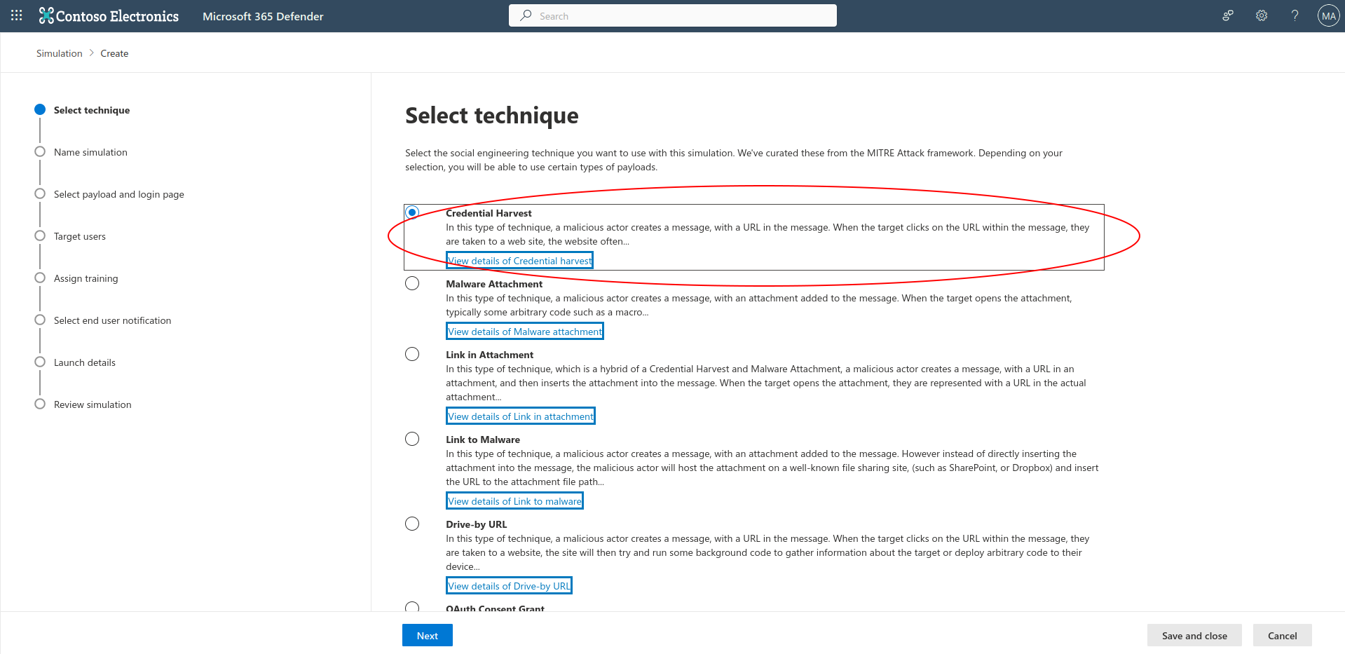Microsoft Phishing simulator