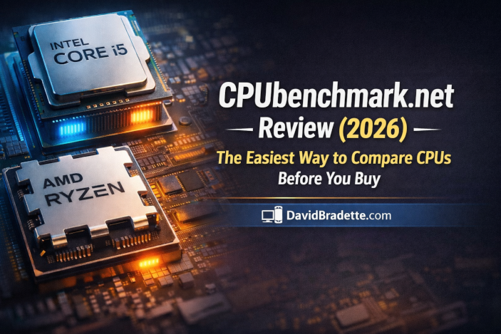 Intel Core i5 and AMD Ryzen desktop CPUs displayed side by side on a motherboard, illustrating CPUbenchmark.net performance comparison in 2026.